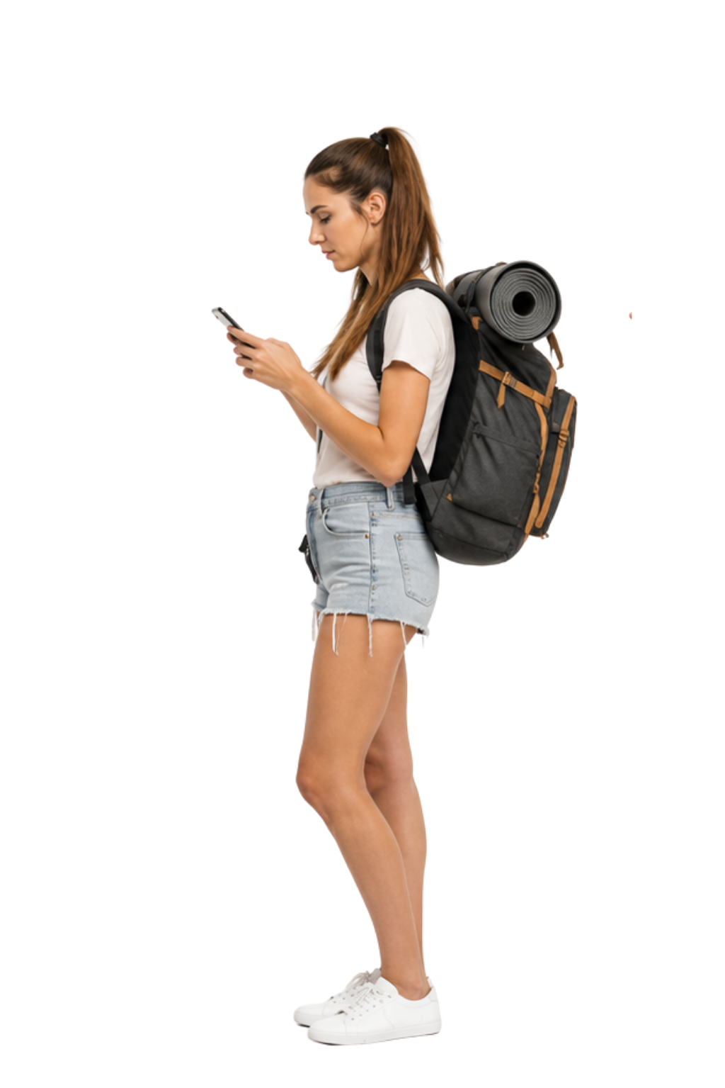 Backpacker traveler checking the app